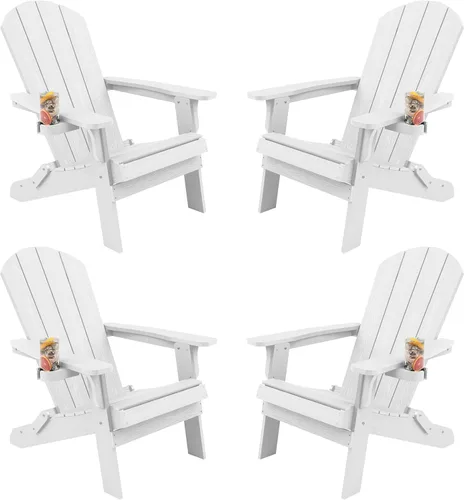 Vista 28 de YEFU Silla Adirondack, silla Adirondack de plástico de gran tamaño, sillas plegables para exteriores con soporte para tazas, silla de césped