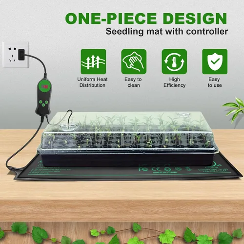 Vista 4 de Tapete térmico para plantas de semillero con controlador de temperatura integrado, 10 x 20.75 pulgadas, impermeable, con termostato certificado MET