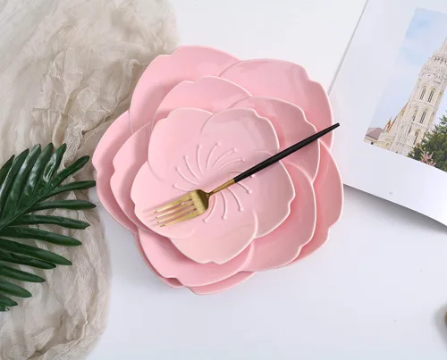 Vista 5 de Jusalpha Juego de platos de vajilla de 3 piezas Pink Cherry Blossom (juego de platos de flor de cerezo (3)