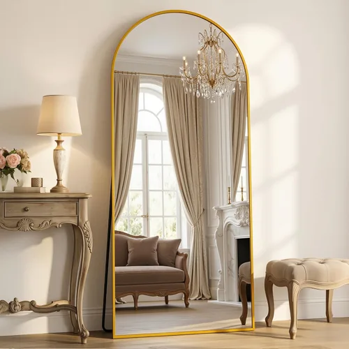 Vista 13 de Antok Espejo de pie arqueado de longitud completa con marco de aluminio, espejo de pared independiente para dormitorio, sala de estar, entrada, 58