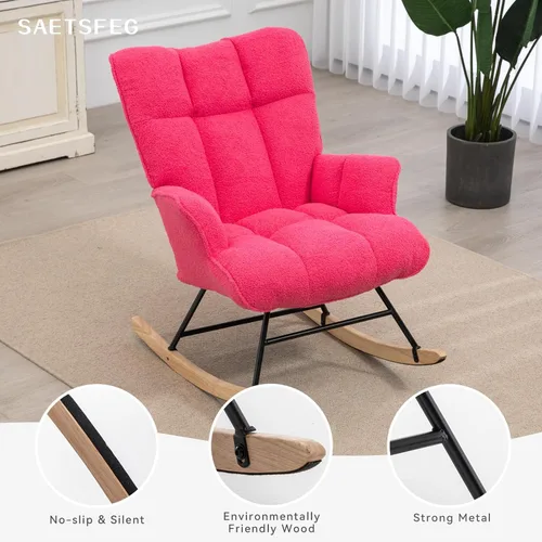Vista 4 de SAETSFEG - Mecedora tapizada estilo osito de peluche para cuarto de bebé, con respaldo alto, silla de columpio con asiento acolchado, cómoda silla