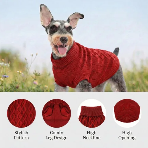 Vista 4 de Suéteres pequeños para perros, ropa de cuello alto de punto suave para clima frío, suéter ligero y cálido para cachorros para chihuahua, yorkie Azul