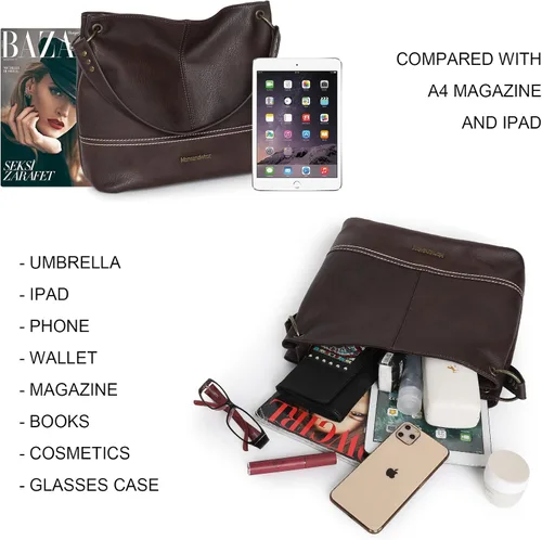 Vista 4 de Montana West Bolsos y bolsos Hobo para mujer, de cuero vegano, con asa superior, con cremallera