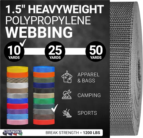 Vista 36 de Strapworks Heavyweight Polypropylene Webbing - Heavy Duty Poly Strapping for Outdoor DIY Gear Repair, 1.5 Inches