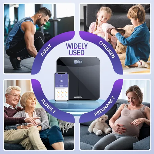 Vista 8 de Báscula para peso corporal Báscula digital de baño IMC Pesaje Bluetooth Báscula de grasa corporal Mediciones de alta precisión con aplicación