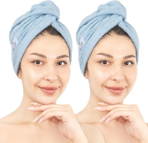 Vista 23 de American Soft Linen Toallas de pelo 100 % algodón para mujer, gorro de toalla de pelo, turbante de algodón para cabello largo y rizado Beige