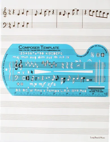 Vista 4 de Plantilla para composición de canciones con notas musicales & símbolos, con tableta para papel manuscrito