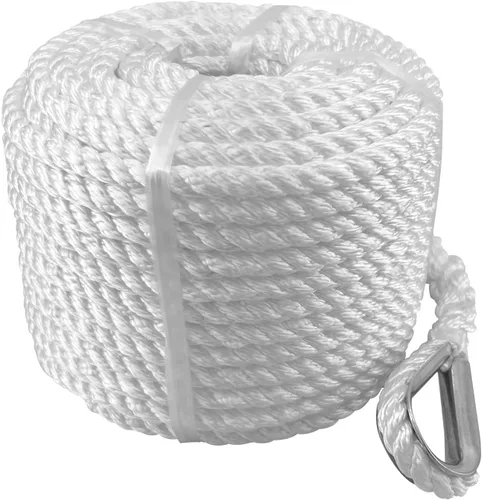 Vista 2 de ISURE MARINE Cuerda de anclaje de nailon trenzado sólido (3/8" x 100') Cuerda de anclaje para barco con dedal y grillete de acero inoxidable