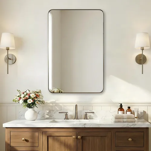 Vista 63 de ANDY STAR Espejo de baño negro, espejo rectangular de esquina redondeada de 24 x 40 pulgadas, espejo de tocador de baño con marco de metal moderno