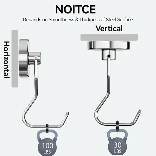 Vista 3 de Tohoer Ganchos Magnéticos, Gancho de Imanes de Neodimio de 100 Libras Resistente y a Prueba de Óxido para Nevera, Refrigerador, Horno, Parrilla