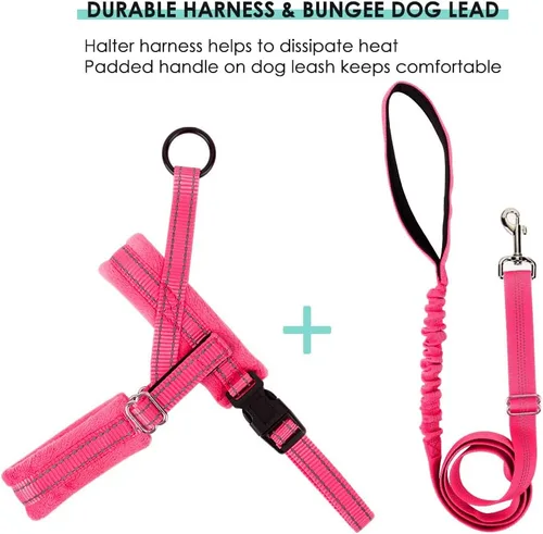 Vista 8 de Lukovee Juego de arnés y correa para perro, arnés acolchado suave para perros pequeños, chaleco reflectante ajustable para cuello y pecho, arnés