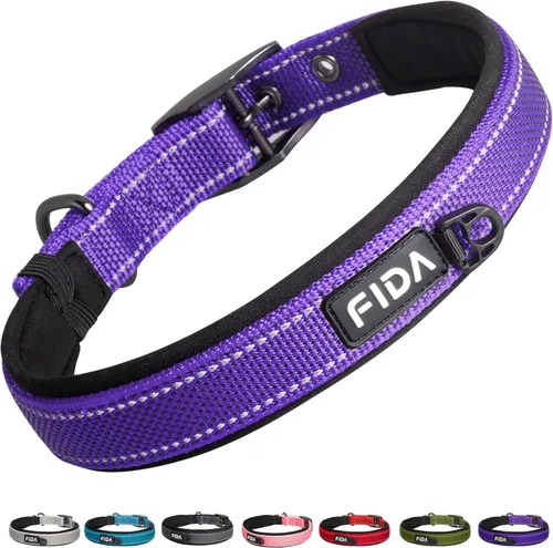 Vista 10 de Fida Collar para perro de alta resistencia, acolchado de neopreno suave ultra cómodo, collar de nailon reflectante ajustable para mascotas