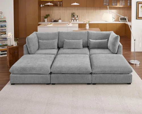 Vista 54 de Sofá Modular de Tamaño Grande, Sofá Seccional de Chenilla Cloud Extra Profundo con Chaise Otomana, Sofá Cama de Chenilla Esponjosa de 5 Asientos
