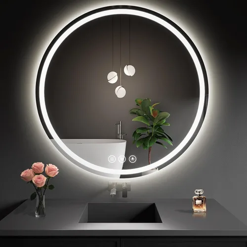 Vista 15 de Espejo de baño LED de 40 pulgadas redondo con luces, espejo LED circular, espejo iluminado para montar en la pared con 3 colores de brillo