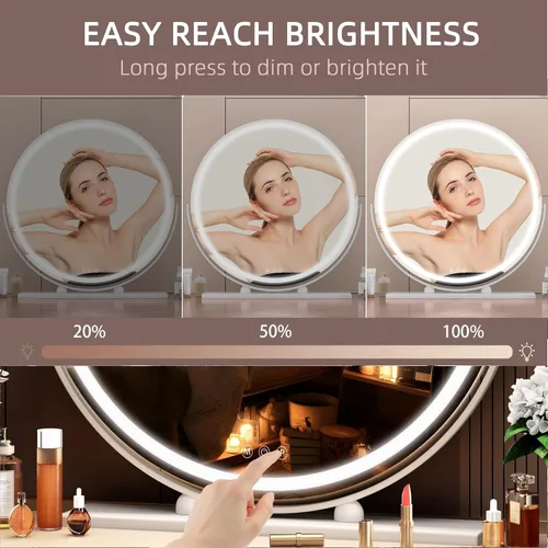 Vista 3 de Hasipu Espejo de tocador con luces, espejo de maquillaje LED de 23.6 pulgadas, espejo de maquillaje iluminado con luces, control táctil inteligente