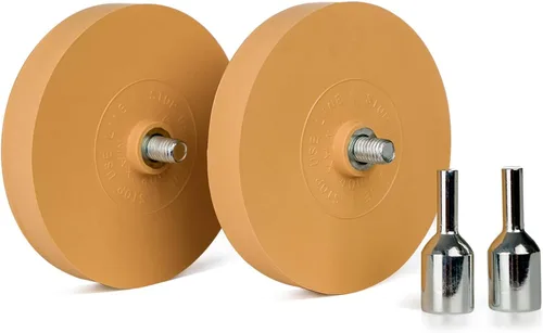 Vista 2 de Paquete de 2 borradores de 3.5 pulgadas, removedor de calcomanías de rueda de borrador con adaptador, rueda de goma para taladro, elimina