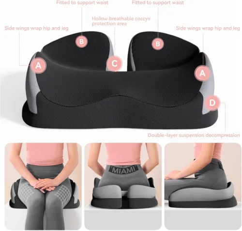 Vista 4 de Cojines de asiento para sillas de oficina o dolor de espalda sentado durante mucho tiempo, cojín de espuma viscoelástica, cojín para silla