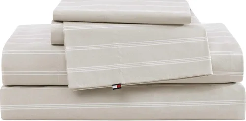 Vista 42 de Tommy Hilfiger - Sábanas para cama individual, ropa de cama de percal de algodón crujiente y fresca con funda de almohada a juego, juego de cama