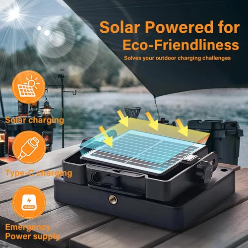 Vista 2 de Luces LED solares portátiles para acampar con regulador magnético, linterna solar recargable de 2000 lm con soporte, IP67 a prueba de agua, 5 modos