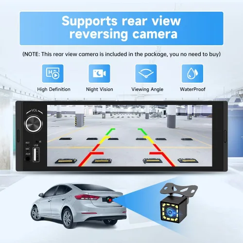 Vista 5 de Estéreo de Automóvil de Un Solo DIN, Radio con Pantalla Táctil HD IPS de 6.36 Pulgadas CarPlay y Android Auto con Bluetooth con Cámara de Respaldo