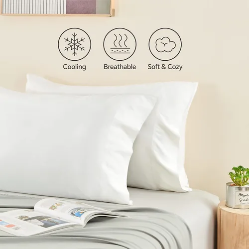 Vista 63 de BEDELITE - Juego de 2 fundas de almohada con solapa, tamaño estándar, rayón de bambú, frescas, suaves y transpirables, para personas calurosas