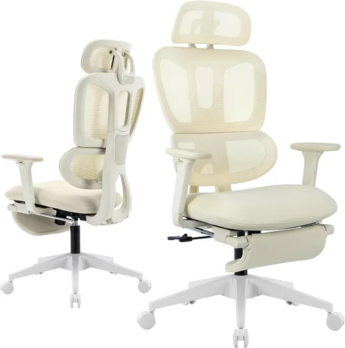 Vista 12 de Silla de oficina ergonómica con reposapiés, silla de oficina para computadora de respaldo alto con soporte lumbar dinámico, reposacabezas 2D