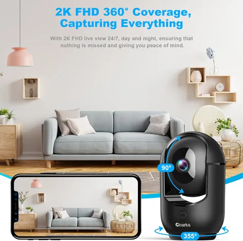 Vista 4 de Cámara de seguridad panorámica/inclinable 2K, cámaras de interior WiFi para seguridad del hogar con detección de movimiento AI, cámara