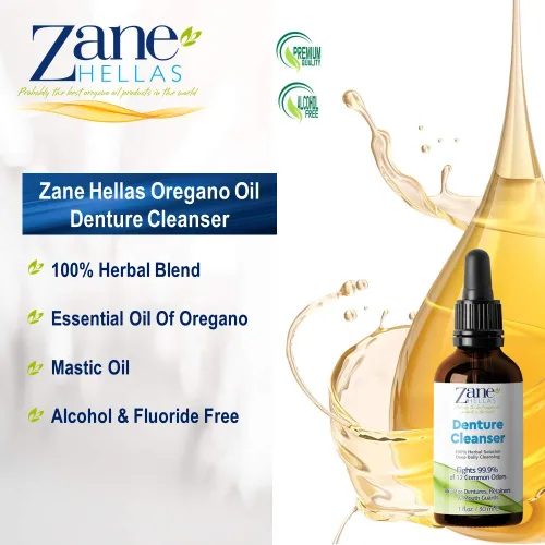 Vista 5 de Limpiador de dentaduras postizas Zane Hellas. Aceite de orégano. Ideal para dentaduras postizas, retenedores, aparatos ortopédicos, protectores