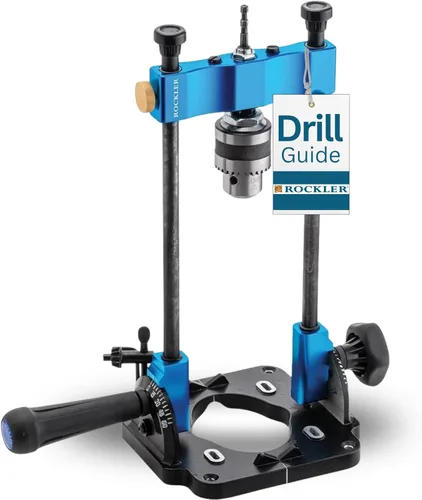 Rockler Guía de taladro | Adaptador de prensa de taladro portátil para taladro manual - Ángulo de 0 a 60 con transportador y llave de portabrocas