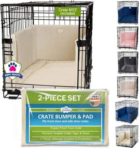 Pet Dreams Juego de parachoques y alfombrillas para perros: cómodo forro y protector de cola de perro para jaula interior, se adapta a jaulas iCrate