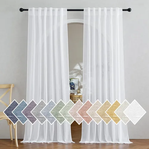 Vista 43 de NICETOWN Cortinas traslúcidas de lino para ventanas de dormitorio, bolsillo para barra y pestaña trasera, cortinas verticales semitransparentes