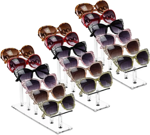 Vista 11 de MOOCA 3 Tier Premium Acrylic Eyewear Display Stand, Sunglasses Rack Holder, Sunglasses Stand, Eyewear Organizer for Eyeglasses, 5 in H