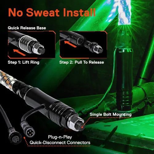 Vista 7 de True MODS - Luz de látigo LED RGB en espiral de 1 pie para UTV ATV [aplicación Bluetooth] Off Road impermeable LED iluminado látigo CB antena palo