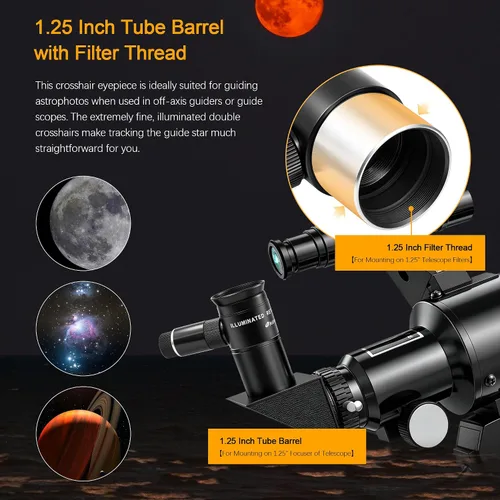 Vista 7 de Astromania Ocular iluminado de lujo de 0.354 in en cruz - para astrofotos perfectamente guiadas