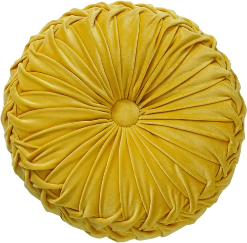 Vista 8 de MOJUN Cojín de terciopelo redondo, plisado, relleno, cojín decorativo para el hogar para sofá, silla, cama, automóvil, suelo (azul, 14 pulgadas)