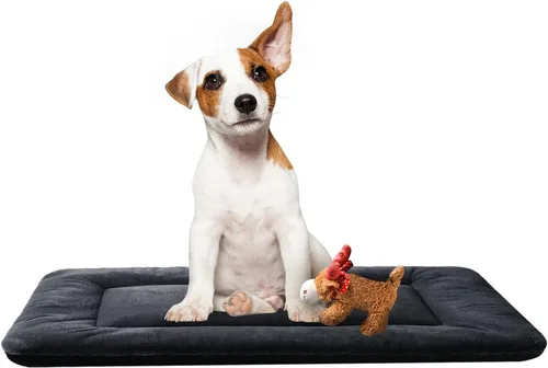 Vista 7 de Alfombrilla de cama para jaula de perro para perros extra pequeños. Cama de jaula de perro ultra suave. Alfombrilla de perrera lavable y Rosa