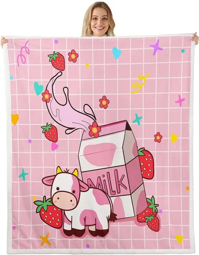 Vista 24 de Cartoon Animal Throw Flannel Blanket,Giraffe Zebra Lion Elephant Fleece Throw Blanket for Home Decor Sofa Couch,Pink Romantic Fleece Blanket,40"x50