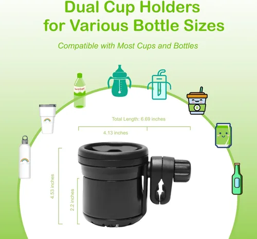 Vista 3 de Lusinus Soporte para taza y teléfono con abrazadera giratoria 360 compatible con cochecito YOYO, compatible con botellas, tazas de café, teléfonos