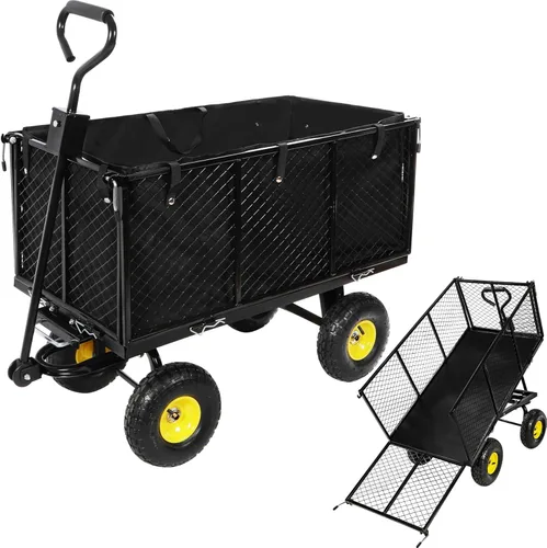 REDCAMP Carrito de jardín de acero, carrito de jardín de metal de malla extraíble 4 en 1, resistente con ruedas grandes, carrito de patio todo
