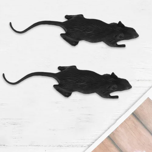 Vista 4 de Zerodeko 24Pcs Fake Rat Halloween Prop, Realistic Mouse Prank, Tricky Toys for Halloween Party, Loose-Packed Black PVC Simulation Animal Prank Prop