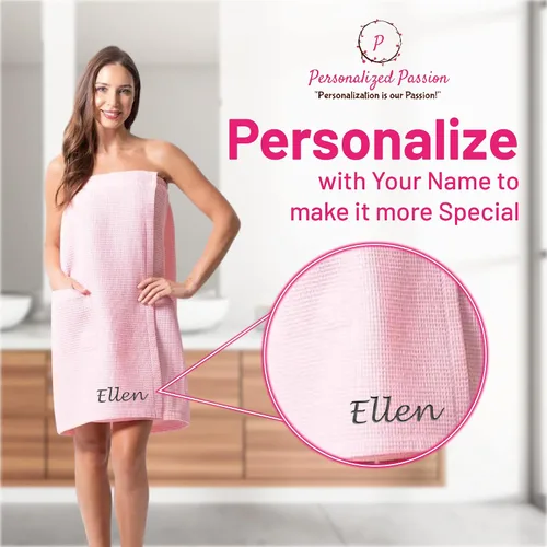 Vista 2 de Personalized Passion Toalla de spa para mujer, súper suave y altamente absorbente, cubierta corporal de baño personalizada con nombre bordado