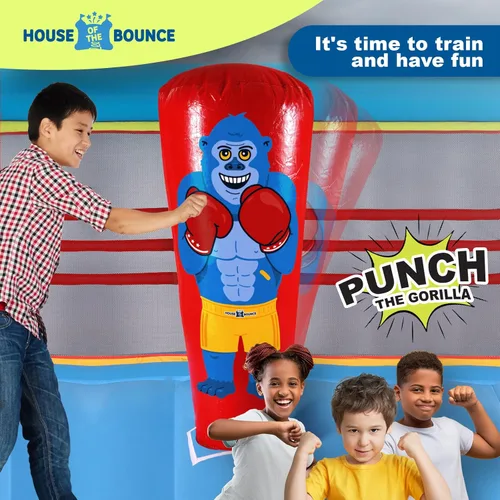 Vista 4 de Castillo inflable de rebote para anillos de boxeo para niños, castillo inflable de 11 x 8.5 pies con saco de boxeo, casa de juegos perfecta