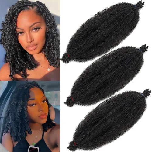 Cabello afro y torcido de 12 pulgadas, 3 paquetes de cabello preesponjado Springy Afro Twist para locs suaves y desgastadas, trenzas de cabello