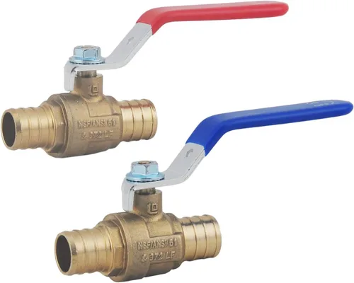 Vista 2 de LD - Válvula de bola de latón PEX de 3/4 pulgadas, válvula de bola PEX de 3/4 pulgadas sin plomo y latón con palanca larga roja y azul o mango en T