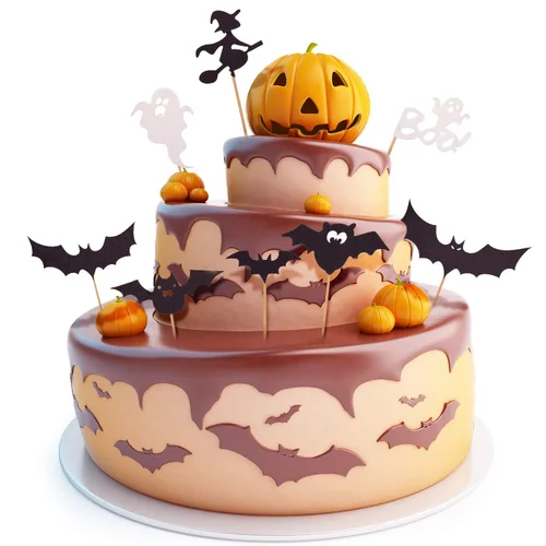 Vista 5 de 75 piezas de decoración de cupcakes de Halloween, calabaza, murciélago, telaraña, calavera, fantasma, blanco, decoración para Halloween, cumpleaños