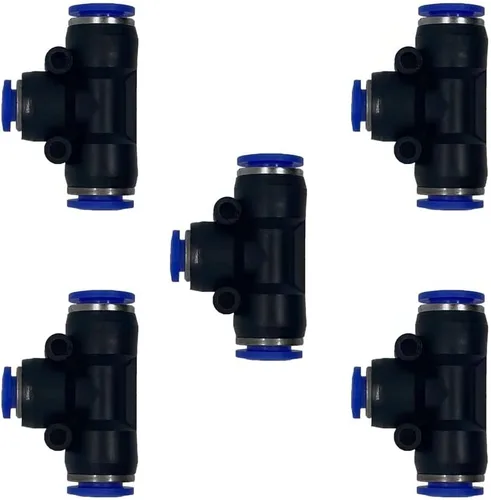 Vista 31 de 5 piezas de conector reductor de tubo en T neumático de 5 mm x 5 mm x 5 mm de 3 vías, conector de acoplamiento rápido de empuje en T