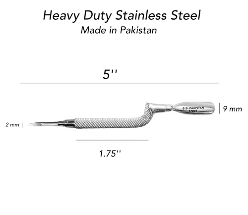 Vista 2 de Herramienta empujadora de cutículas curvada ergonómicamente en ángulo cómodo, agarre fácil, empujador y limpiador de doble extremo de 5 pulgadas