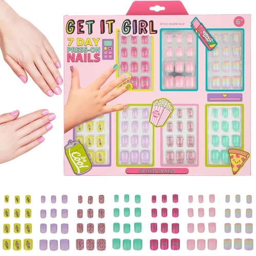 Vista 7 de Colección de Manicura de 7 Días - Juego de 84 Uñas Postizas a Presión, Uñas Adhesivas del Día de la Semana para Niñas – Uñas Postizas de Diseños Bff