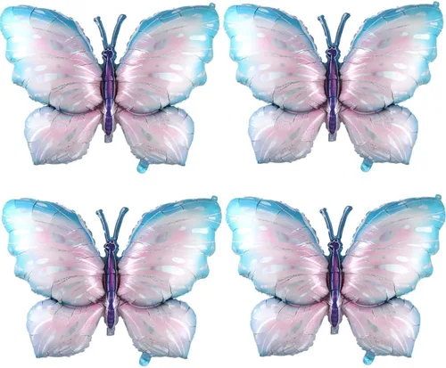 Globos de Mariposa 4 Piezas 40 pulgadas Azul Morado Globos de Papel de Aluminio Mylar para Fiesta Temática de Mariposas Boda Cumpleaños Baby Shower