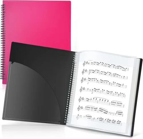CRANBURY Carpeta de partituras de 8.5 x 11 pulgadas, soporte de música de doble uso (rosa), almacena páginas dentro de 24 fundas protectoras o anota